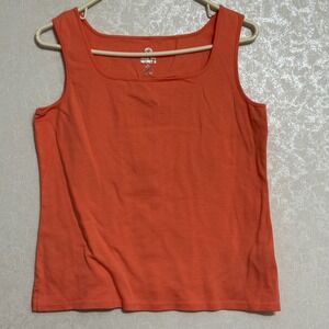 Ruby Rd Favorites Orange Square Neck Wide Sleeveless Tank Top 100% Cotton Sz‎ L